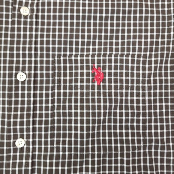 U.S. Polo Assn Checkered Button Down Shirt Medium Brown White - Picture 5 of 8